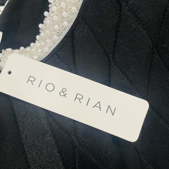 RIO & RIAN NY Black Pearl Trim Quilted Cardigan Sweater Jacket Open Front (XL) - Picture 13 of 13